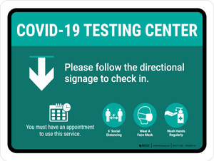 Covid-19 Testing Center Green Down Arrow Landscape - Wall Sign