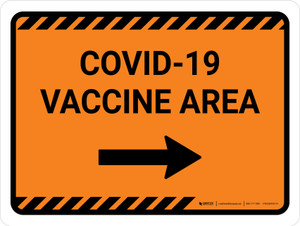 Covid-19 Vaccine Area Orange Right Arrow Landscape - Wall Sign