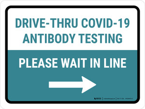 Drive-Thru Covid-19 Antibody Testing Please Wait In Line Right Arrow Landscape - Wall Sign