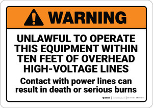 Warning: Unlawful to Operate This Equipment Within 10 Feet ANSI - Wall Sign