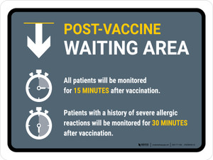 Post Vaccine Waiting Area Down Arrow Landscape - Wall Sign