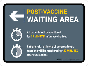 Post Vaccine Waiting Area Left Arrow Landscape - Wall Sign