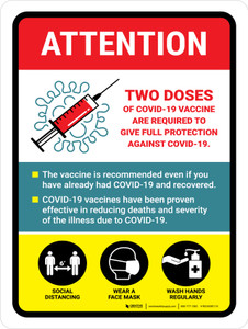 Attention: 2 Doses Covid-19 Vaccinations Required Portrait - Wall Sign