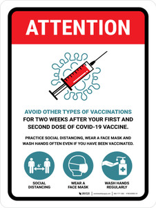 Attention: Avoid Vaccination Of Other Kinds For Two Weeks Portrait - Wall Sign
