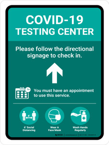 Covid-19 Testing Center Green Up Arrow Portrait - Wall Sign