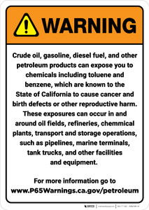 Warning: Petroleum Products Exposure Prop 65 - Wall Sign