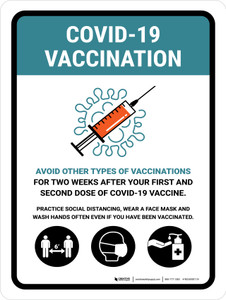 Covid-19 Vaccinations Avoid Vaccination Of Other Kinds For Two Weeks Portrait - Wall Sign