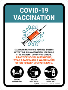 Covid-19 Vaccinations Max Immunity 2 Weeks After your 2nd Dose Portrait - Wall Sign