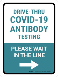 Drive-Thru Covid-19 Antibody Testing Please Wait Right Arrow Portrait - Wall Sign