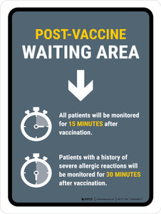 Post Vaccine Waiting Area Down Arrow Portrait - Wall Sign