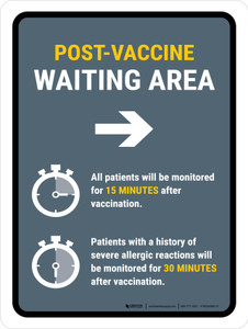Post Vaccine Waiting Area Right Arrow Portrait - Wall Sign