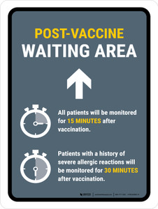 Post Vaccine Waiting Area Up Arrow Portrait - Wall Sign