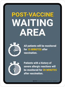 Post Vaccine Waiting Area Portrait - Wall Sign