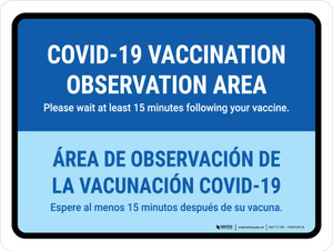 Covid-19 Vaccination Observation Area Blue Bilingual Spanish Landscape - Wall Sign