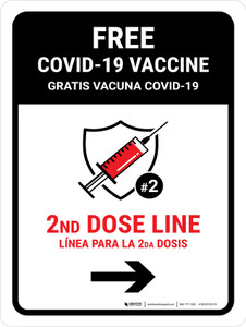 Free Covid-19 Vaccine 2nd Dose Right Arrow Bilingual Spanish Portrait - Wall Sign