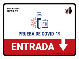 Covid-19 Testing Entrance With Icon Down Arrow Spanish Landscape - Wall Sign