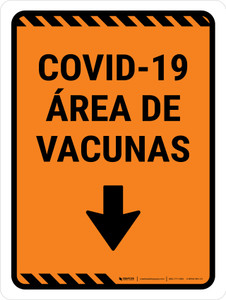 Covid-19 Vaccine Area Orange Down Arrow Spanish Portrait - Wall Sign