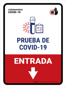 Covid-19 Testing Entrance With Icon Down Arrow Spanish Portrait - Wall Sign
