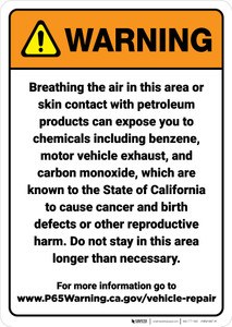 Warning: Vehicle Repair Facilities Prop 65 - Wall Sign