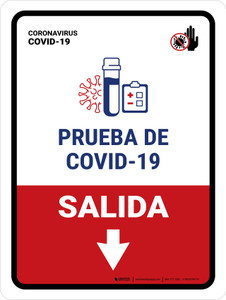 Covid-19 Testing Exit With Icon Down Arrow Spanish Portrait - Wall Sign