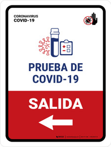 Covid-19 Testing Exit With Icon Left Arrow Spanish Portrait - Wall Sign