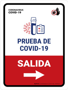 Covid-19 Testing Exit With Icon Right Arrow Spanish Portrait - Wall Sign