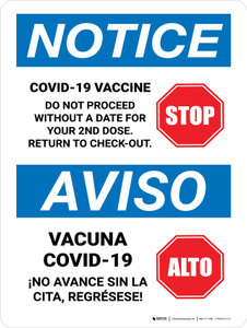 Notice: Stop Have You Scheduled Your Second Vaccine Bilingual Spanish Portrait - Wall Sign