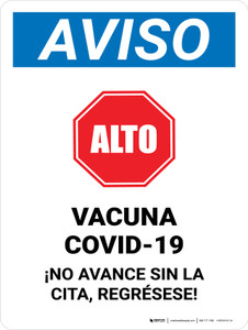Notice: Covid-19 Vaccine Please Do Not Proceed Spanish Portrait - Wall Sign