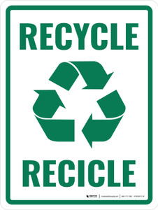 Bilingual Spanish Recycle with Icon Portrait - Wall Sign