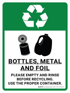 Bottles, Metal and Foil Recycle with Icons Portrait - Wall Sign