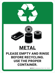 Metal Recycle - Please Emptry and Rinse with Icons Portrait - Wall Sign