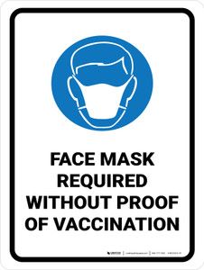 Face Mask Required Without Proof Of Vaccination with Icon Portrait - Wall Sign