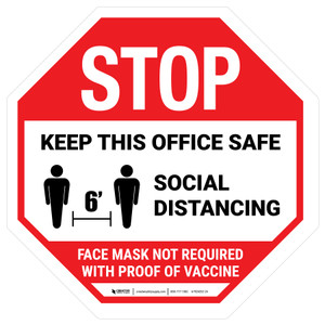 White Stop - Social Distancing Keep This Office Safe Face Mask Not Required with Icon - Floor Sign