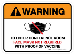 Warning To Enter Conference Room Face Mask Not Required with Proof of Vaccine with Icon Rectangular - Floor Sign