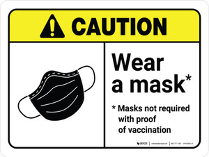 Caution: Wear A Mask Masks Not Required With Proof Of Vaccination ANSI Landscape - Wall Sign