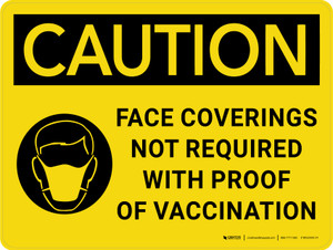 Caution: Face Coverings Not Required With Proof Of Vaccination with Icon Landscape - Wall Sign