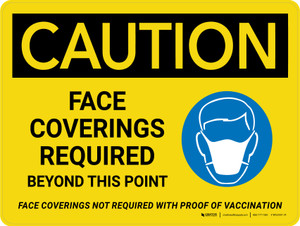 Caution: Face Coverings Required Beyond This Point - Face Coverings Not Required With Vaccination with Icon Landscape - Wall Sign