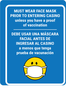 Must Wear Face Mask Prior To Entering Casino Unless You Have A Proof Of Vaccination Blue with Emoticon Bilingual Spanish Portrait - Wall Sign