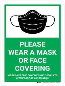 Please Wear A Mask Or Face Covering Masks and Face Coverings - Not Required With Proof Of Vaccination Portrait - Wall Sign