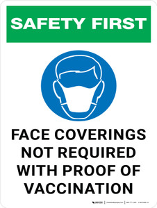 Safety First: Face Coverings Not Required With Proof Of Vaccination with Icon Portrait - Wall Sign