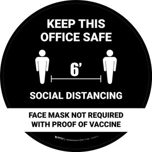 Social Distancing Keep This Office Safe Mask Not Required with Icon Black Circular - Floor Sign
