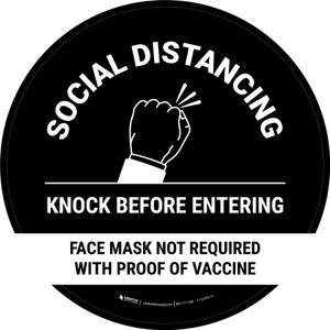 Social Distancing Knock Before Entering Mask Not Required with Icon Black Circular - Floor Sign