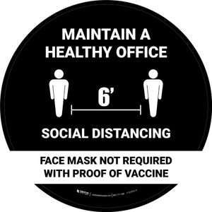 Social Distancing Maintain Healthy Office Mask Not Required with Icon Black Circular - Floor Sign