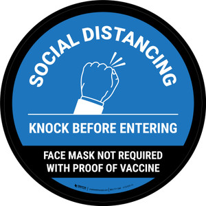 Social Distancing Knock Before Entering Mask Not Required with Icon Blue Circular - Floor Sign