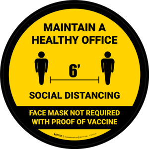 Social Distancing Maintain Healthy Office Mask Not Required with Icon Yellow Circular - Floor Sign