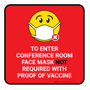Face Mask Not Requiwith Proof of Vaccine To Enter Conference Room with Emoji Red Square - Floor Sign