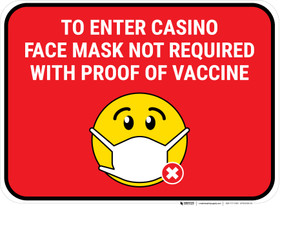 Face Mask Not Required with Proof of Vaccine To Enter Casino with Emoji Red Rectangle - Floor Sign Face Mask Not Required with Proof of Vaccine To Enter Casino with Emoji Red Rectangle - Floor Sign
