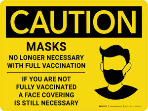 Caution: Masks No Longer Necessary With Full Vaccination with Icon Landscape - Wall Sign