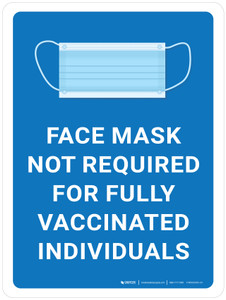 Face Mask Not Required For Fully Vaccinated Individuals with Icon Blue Portrait - Wall Sign