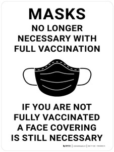 Mask No Longer Necessary With Full Vaccination - If You Are Not Fully Vaccinated A Face Covering Is Still Necessary Portrait - Wall Sign